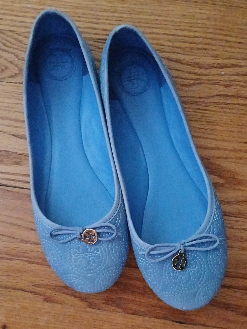 Tory Burch Chelsea Stitched Logo Ocean Breeze Ballet Flats with Bow ■ Size 10.5